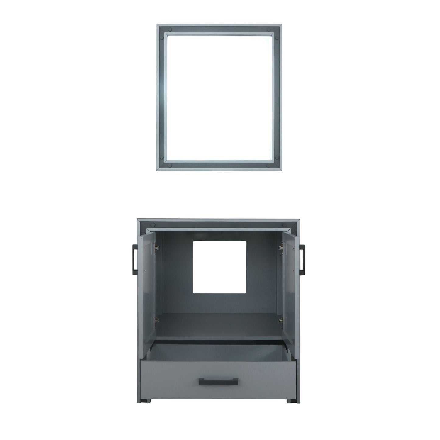 Ziva 30" Dark Grey Single Vanity, no Top and 28" Mirror