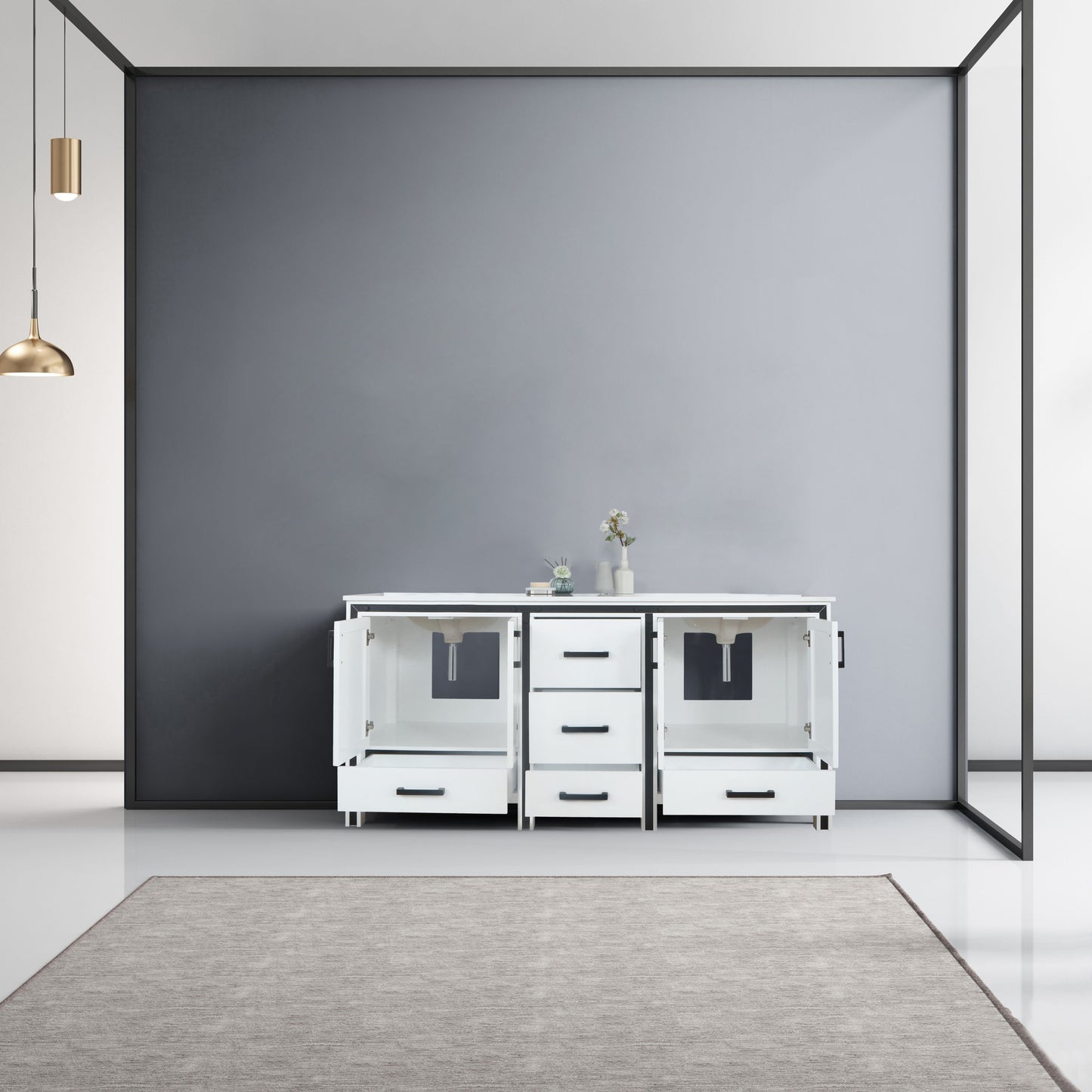 Ziva 72" White Double Vanity, Cultured Marble Top, White Square Sink and no Mirror