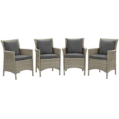 Modway EEI-4028-LGR-CHA Conduit Outdoor Patio Wicker Rattan Dining Armchair Set of 4, Light Gray Charcoal
