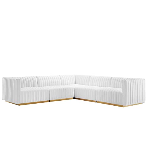 Modway Conjure 5-Piece Velvet and Stainless Steel Sectional - Gold/White