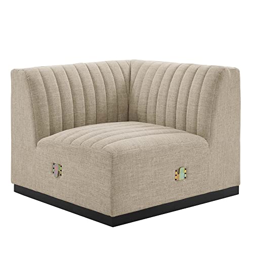 Modway Conjure Modern Channel Tufted Fabric Left Corner Chair in Beige