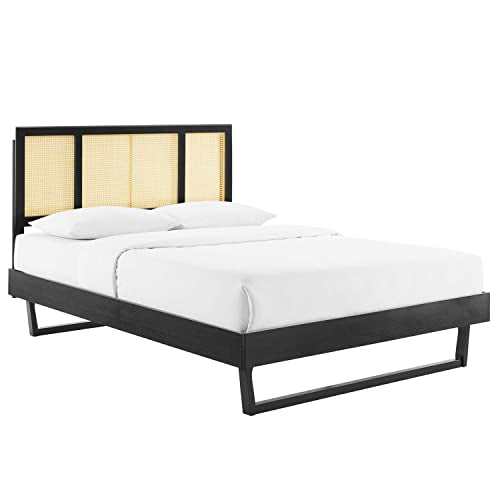 Modway Kelsea Cane and Wood Queen Platform Bed with Angular Legs in Black