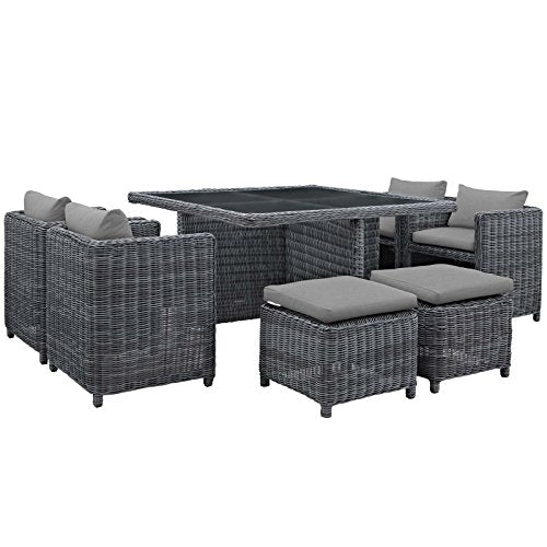 Modway EEI-2334-GRY-RED-SET Summon 7 Piece Outdoor Patio Sunbrella Dining Set in Canvas