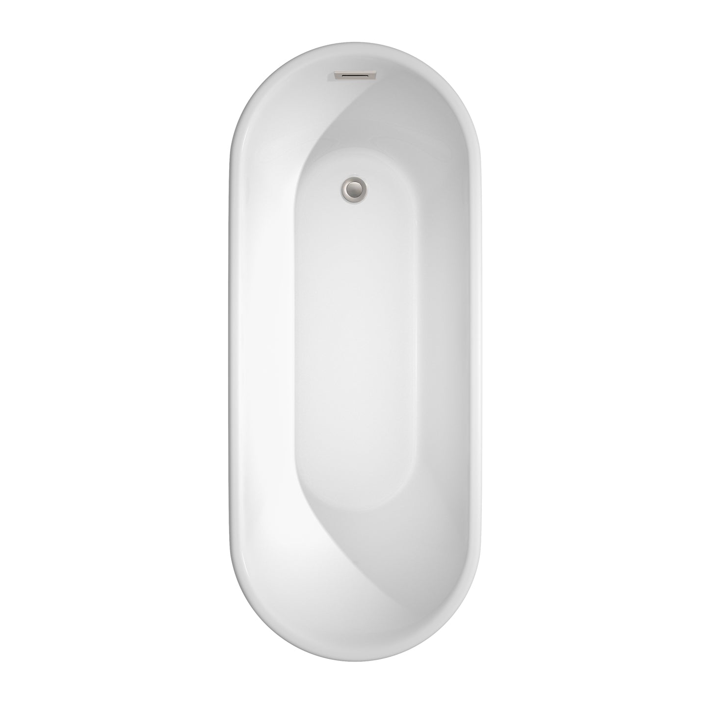 Ursula 67 Inch Freestanding Bathtub in White with Floor Mounted Faucet, Drain and Overflow Trim in Brushed Nickel