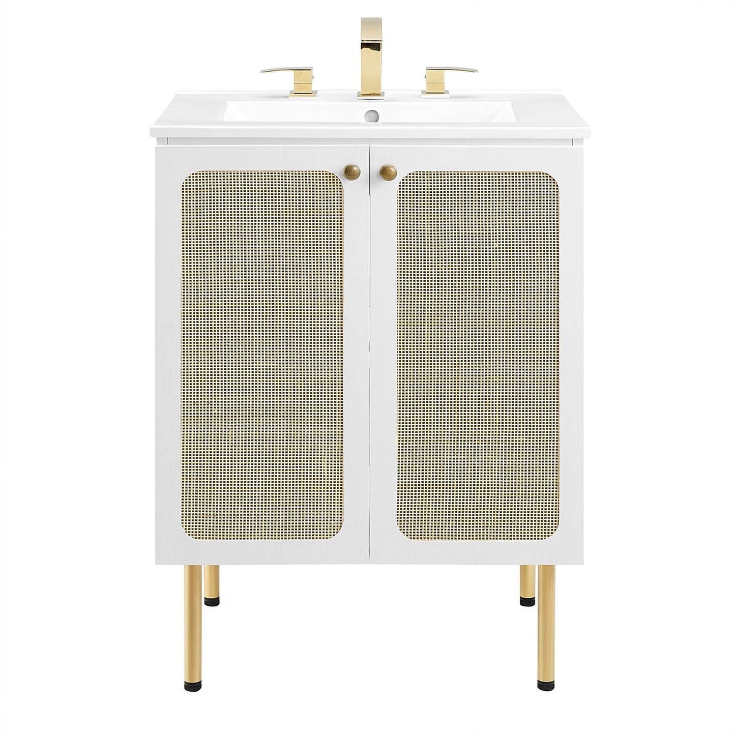 Modway Chaucer 24" Wood & Rattan Bathroom Vanity with Adjustable Shelf in White