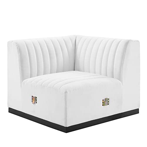 Modway Conjure Modern Channel Tufted Fabric Left Corner Chair in White
