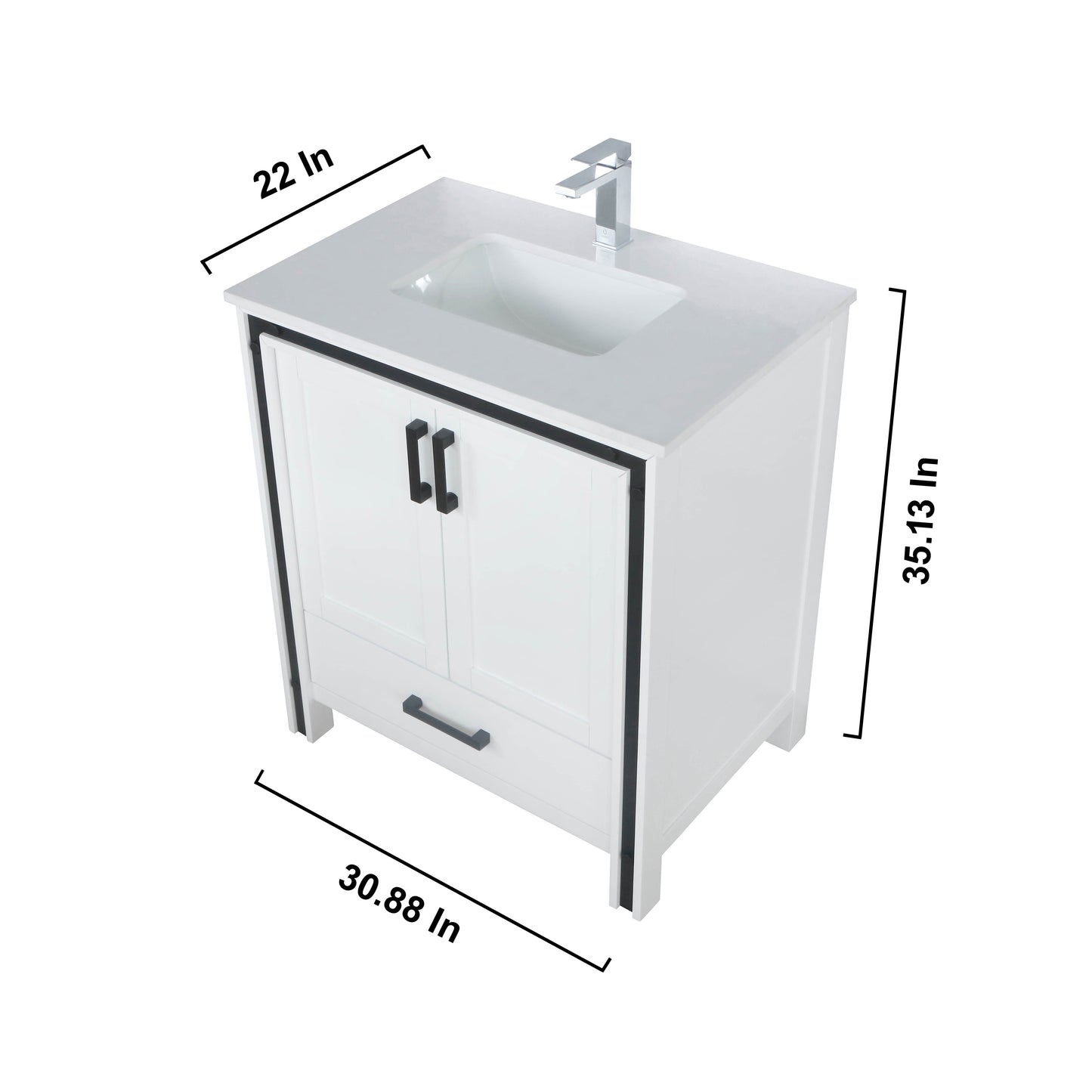 Ziva 30" White Single Vanity, Cultured Marble Top, White Square Sink and 28" Mirror w/ Faucet
