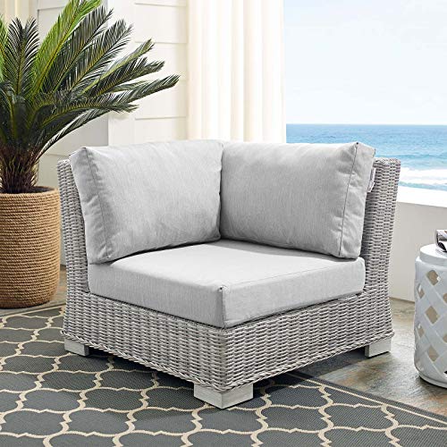Modway Conway Sunbrella Outdoor Patio Wicker Rattan Corner Chair, 36 x 36 x 28, Light Gray Gray
