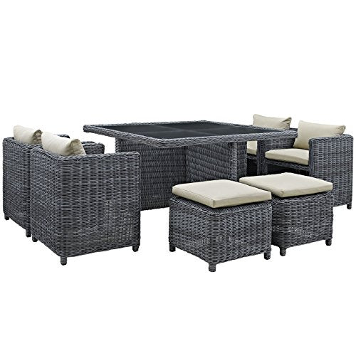 Modway EEI-2334-GRY-RED-SET Summon 7 Piece Outdoor Patio Sunbrella Dining Set in Canvas