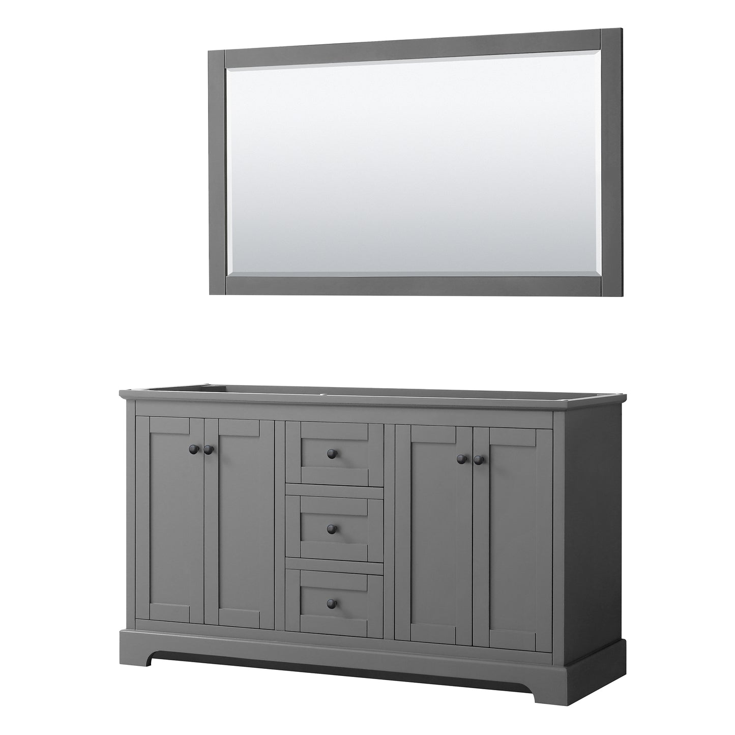 Avery 60 Inch Double Bathroom Vanity in Dark Gray, No Countertop, No Sinks, Matte Black Trim, 58 Inch Mirror