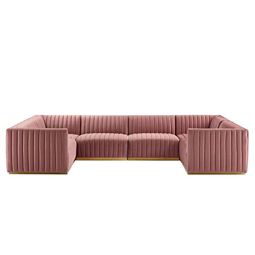 Modway Conjure 6-Piece U-Shaped Velvet & Stainless Steel Sectional - Gold/Pink