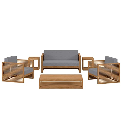 Modway Carlsbad 6-Piece Teak Wood Outdoor Patio Set in Natural/Gray
