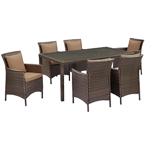 Modway Conduit 7-Piece Modern Rattan Outdoor Dining Set in Brown/Mocha
