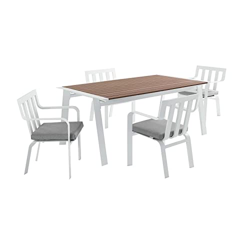 Modway Baxley 5-Piece Modern Aluminum/Wood Outdoor Dining Set in White/Gray