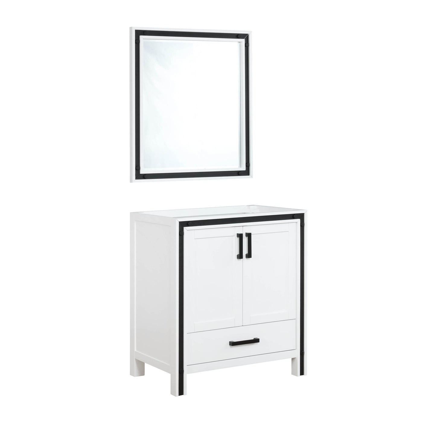 Ziva 30" White Single Vanity, no Top and 28" Mirror