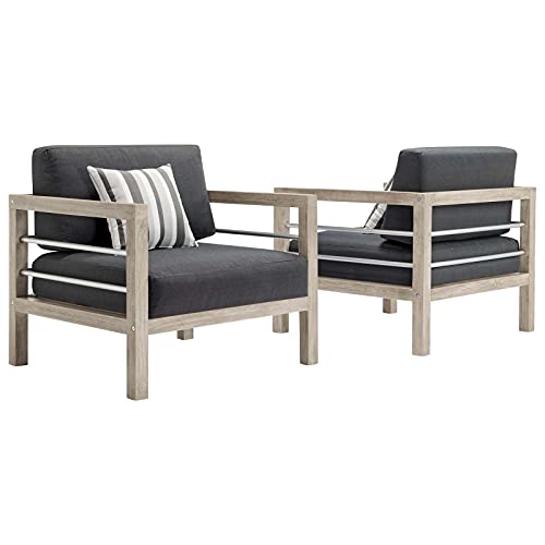 Modway EEI-3968-LGR-STE Wiscasset Outdoor Patio Acacia Wood Armchair Set of 2, Light Gray