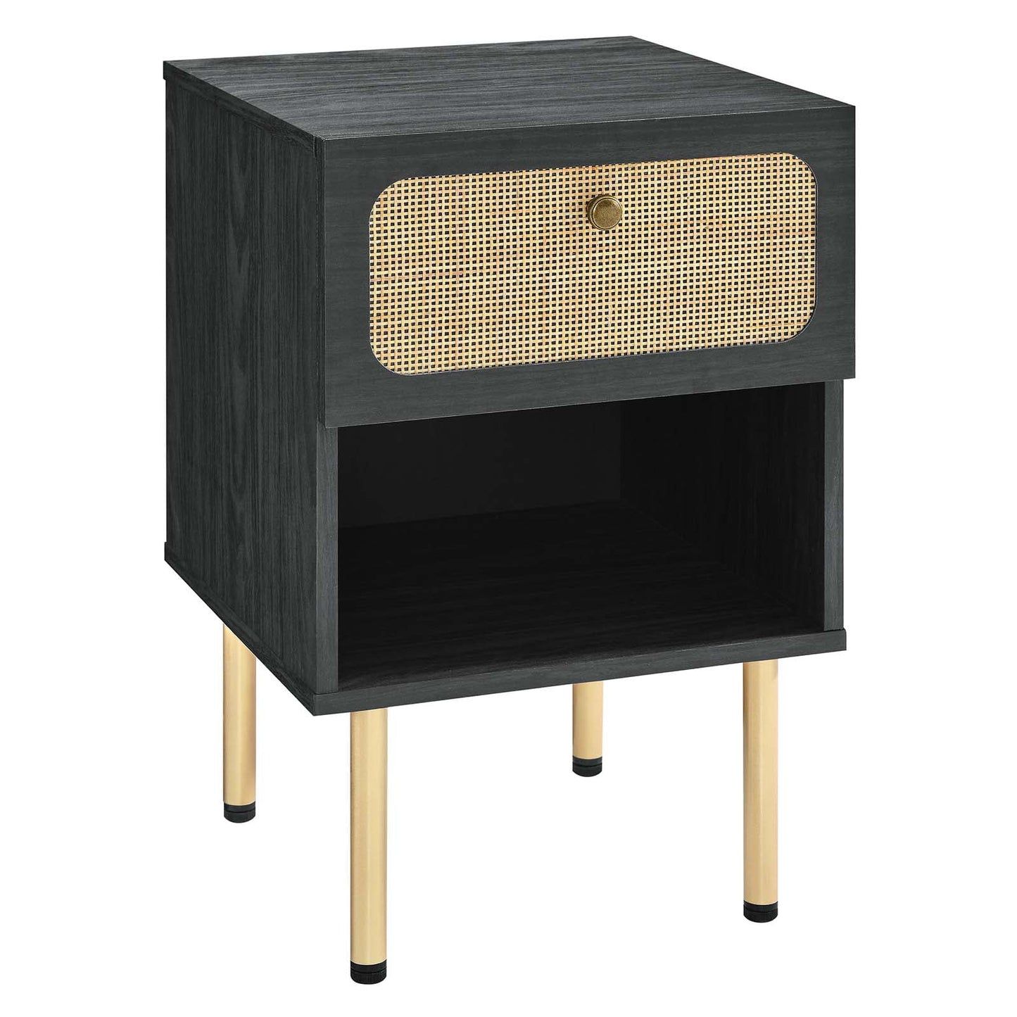 Modway Chaucer Modern Particleboard and Rattan Nightstand in Black