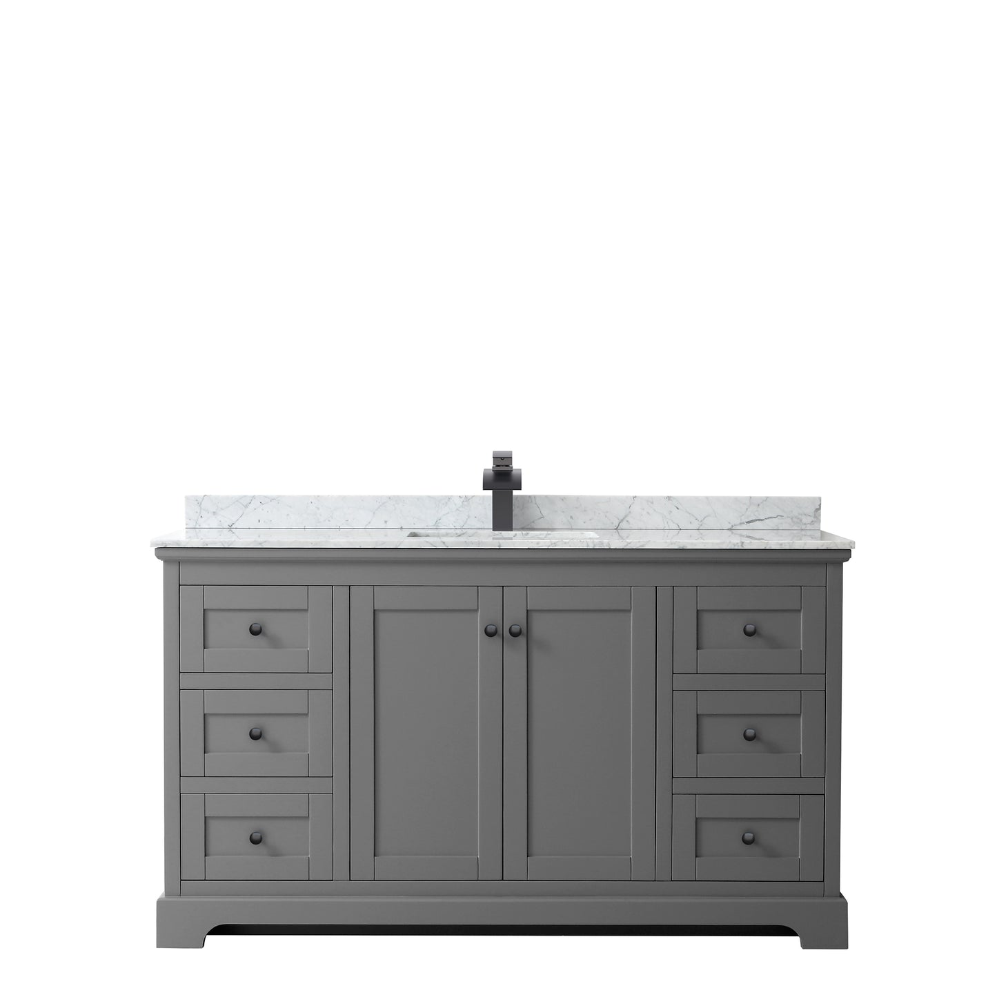 Avery 60 Inch Single Bathroom Vanity in Dark Gray, White Carrara Marble Countertop, Undermount Square Sink, Matte Black Trim