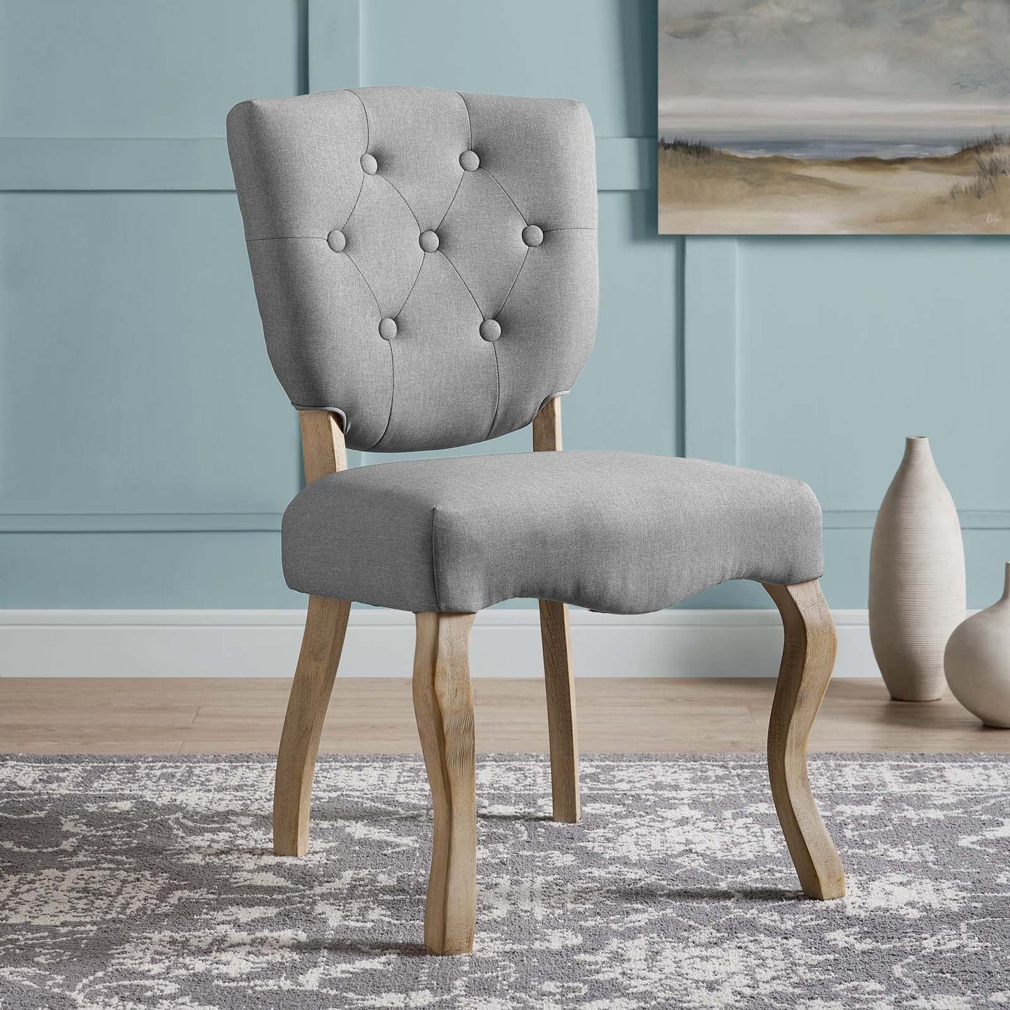 Modway Array Vintage French Upholstered Dining Side Chair in Light Gray