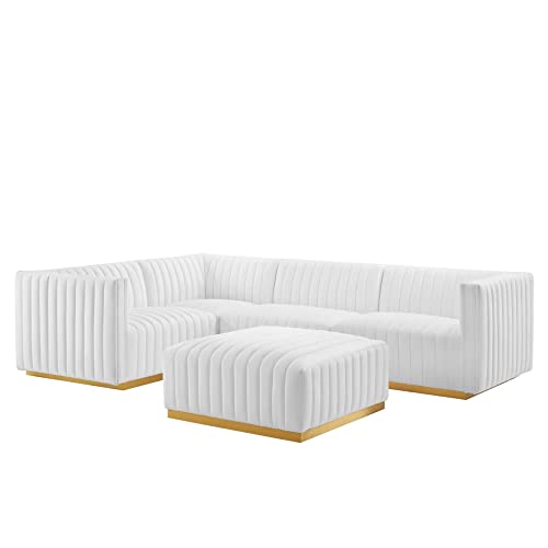 Modway Conjure 5-Piece Velvet and Stainless Steel Sectional Sofa - Gold/White