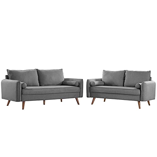 Modway Revive Upholstered Fabric Sofa and Loveseat Set, Gray