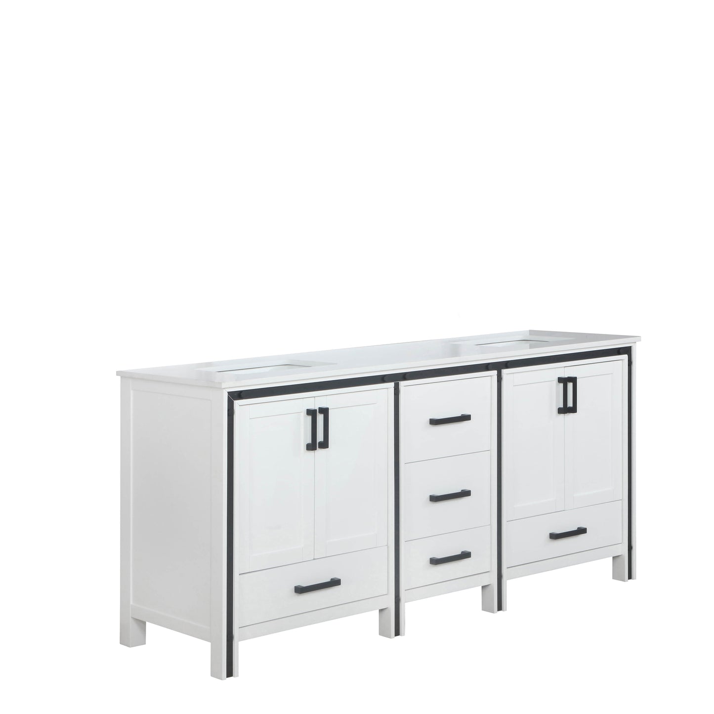 Ziva 72" White Double Vanity, Cultured Marble Top, White Square Sink and no Mirror