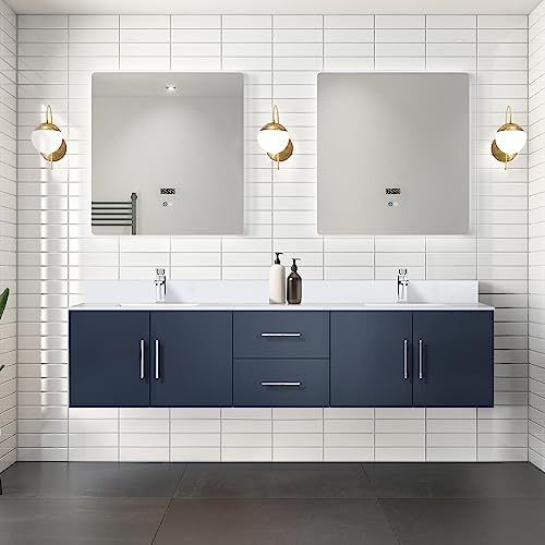 Lexora Geneva Bath Vanity, White Quartz Top, Faucet Set, and 30 in. LED Mirror