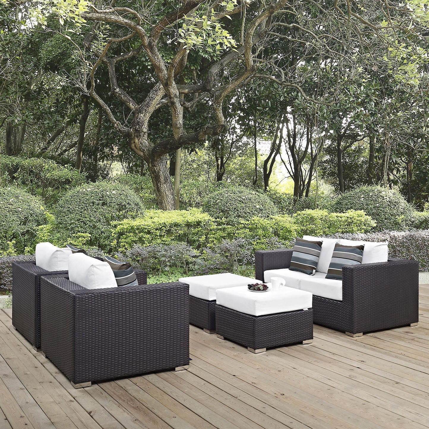 Modway Convene 5 Piece Outdoor Patio Sofa Set in Espresso White