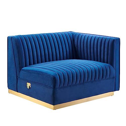 Modway Sanguine Velvet and Stainless Steel Right-Arm Chair in Navy Blue