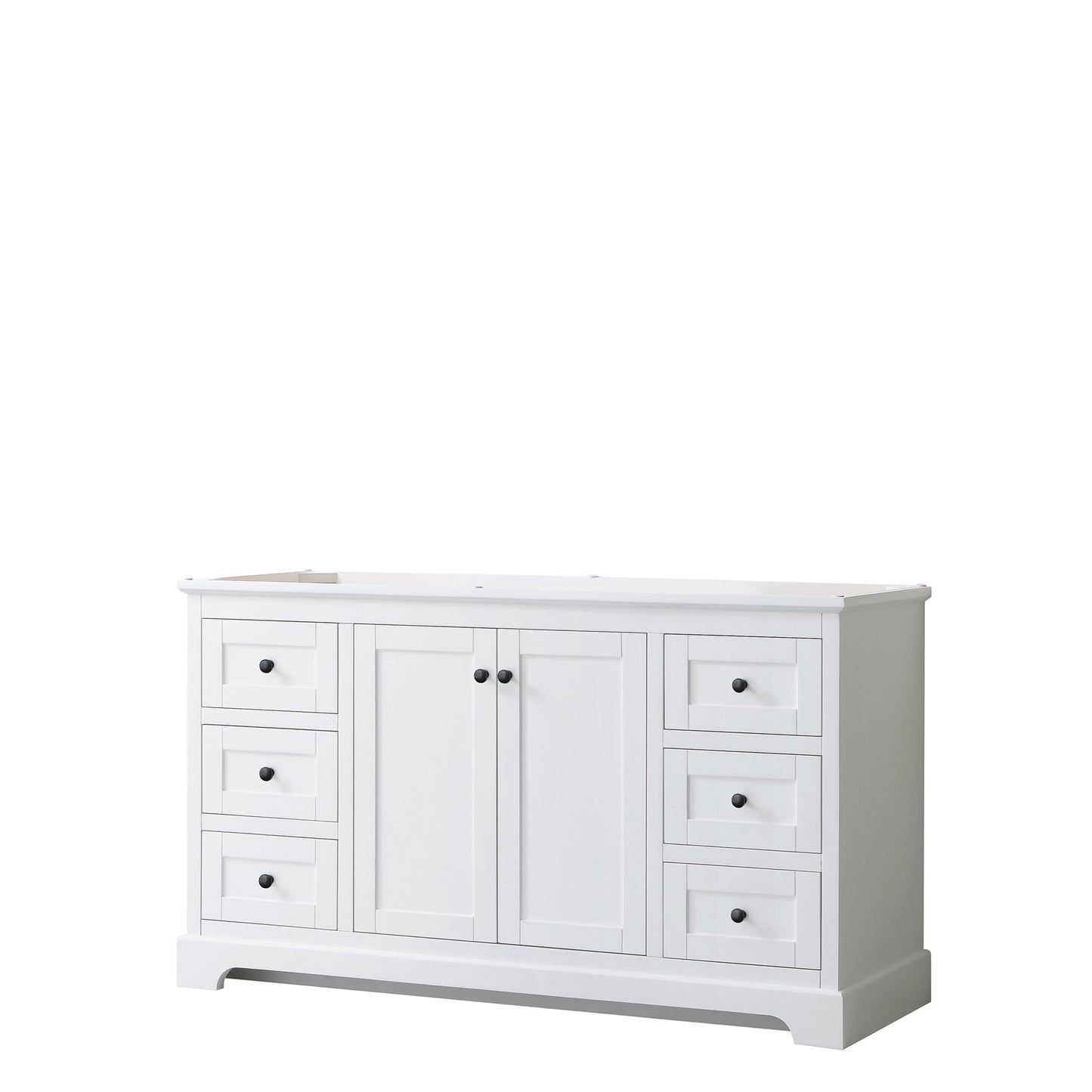 Avery 60 Inch Single Bathroom Vanity in White, No Countertop, No Sink, Matte Black Trim