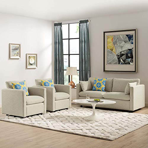 Modway Activate 3 Piece Upholstered Fabric Set, Beige