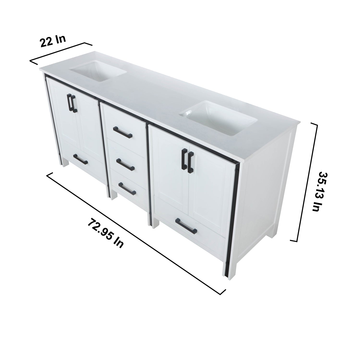 Ziva 72" White Double Vanity, Cultured Marble Top, White Square Sink and 30" Mirrors