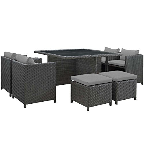 Modway EEI-2310-CHC-RED-SET Sojourn 11 Piece Outdoor Patio Sunbrella Dining Set in Canvas Red