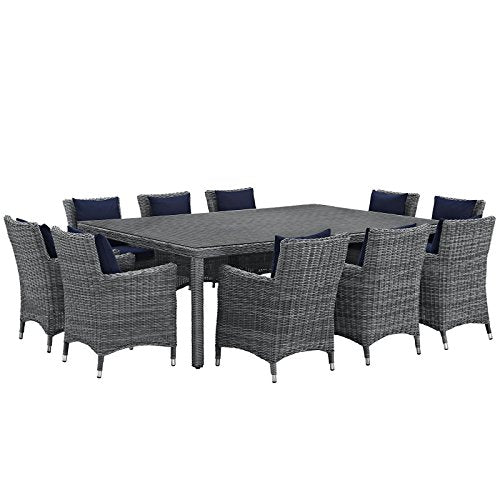 Modway EEI-2334-GRY-RED-SET Summon 7 Piece Outdoor Patio Sunbrella Dining Set in Canvas