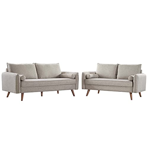 Modway Revive Upholstered Fabric Sofa and Loveseat Set, Gray
