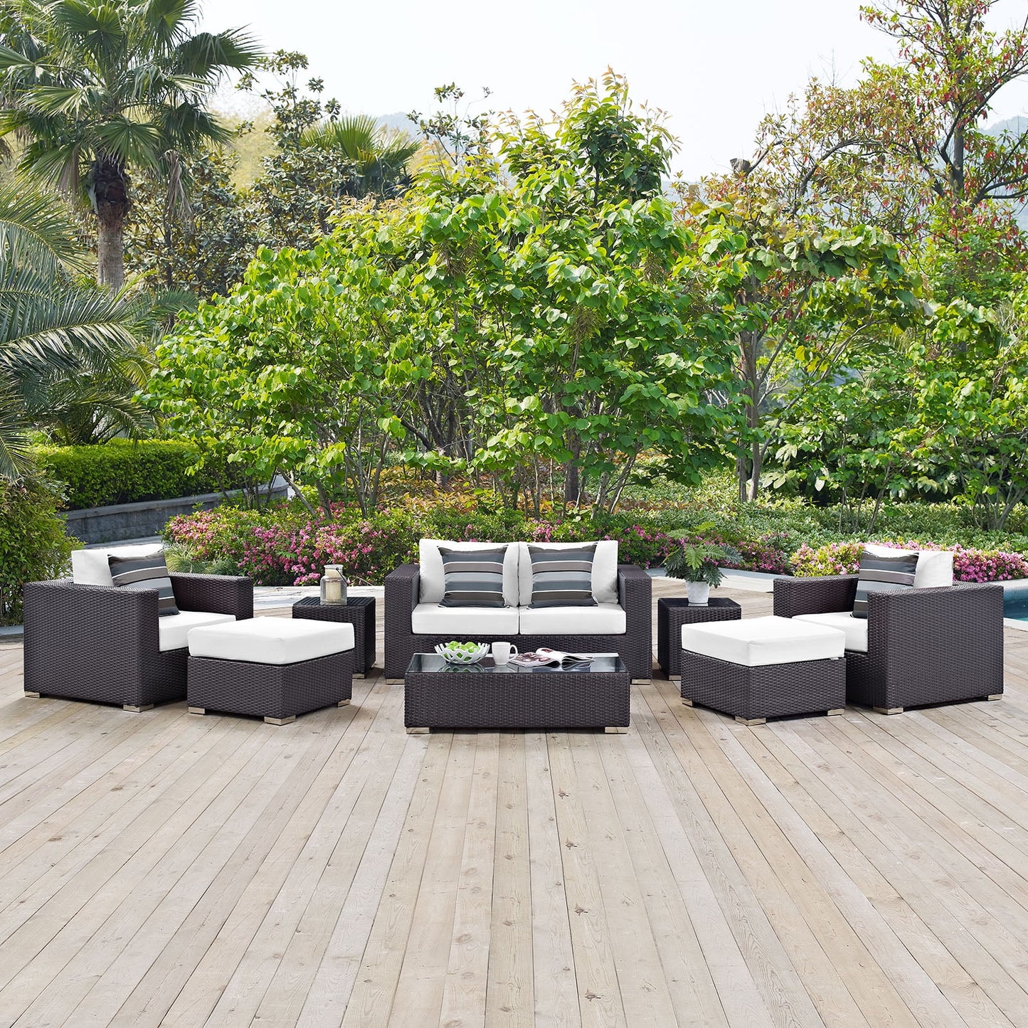 Modway Convene 8 Piece Outdoor Patio Sofa Set in Espresso White