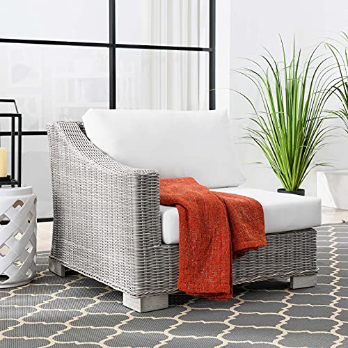 Modway Conway Outdoor Patio Wicker Rattan Left-Arm Chair, Light Gray White
