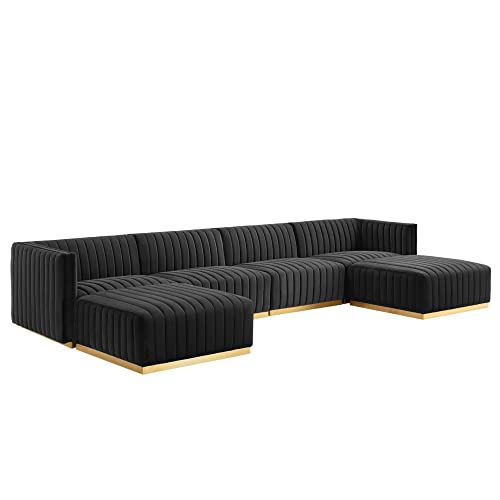 Modway Conjure 6-Piece Velvet and Stainless Steel Sectional in Gold/Black