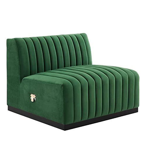 Modway Conjure Modern Channel Tufted Velvet Armless Chair in Emerald Green