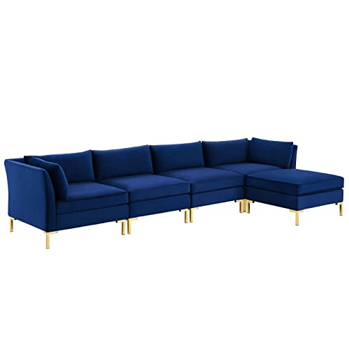 Modway Ardent Performance Velvet Sectional Sofa, 5-Piece Set, Navy