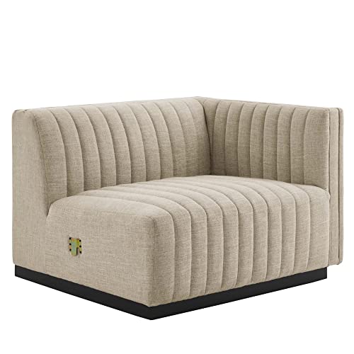 Modway Conjure Modern Channel Tufted Fabric Right-Arm Chair in Beige