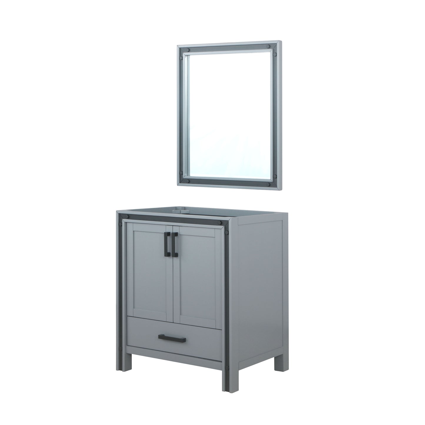 Ziva 30" Dark Grey Single Vanity, no Top and 28" Mirror