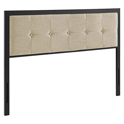 Modway Teagan Tufted Fabric Twin Headboard in Black Beige