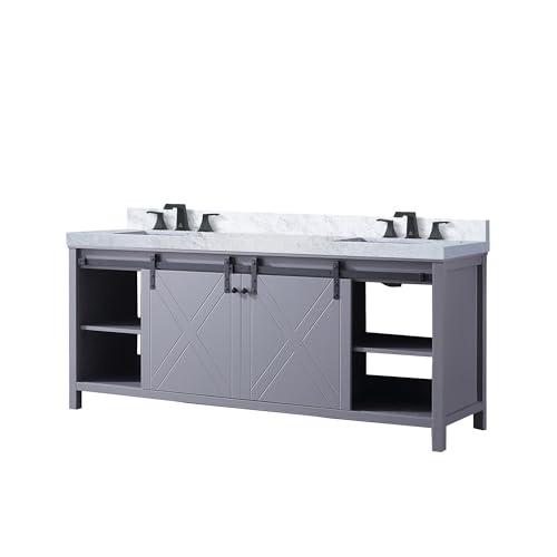 Lexora Marsyas Bath Vanity, Carrara Marble Countertop and Faucet Set