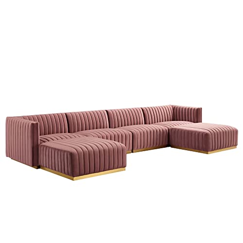 Modway Conjure 6-Piece Velvet and Stainless Steel Sectional in Gold/Dusty Rose