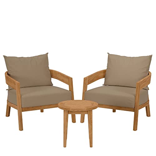 Modway Brisbane 3-Piece Teak Wood Outdoor Patio Set in Natural/Light Brown