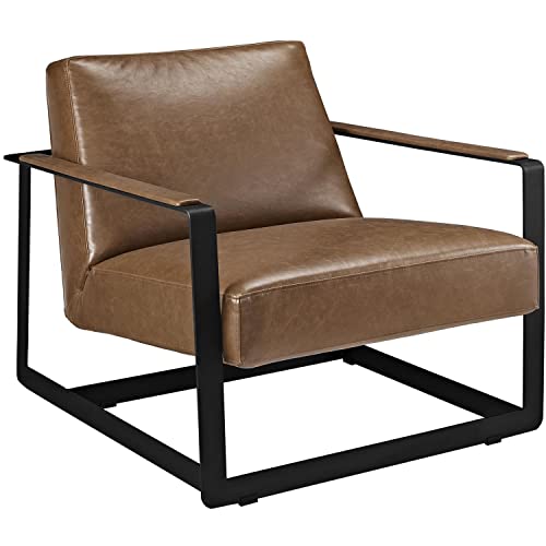 Modway Seg Faux Leather Guest Reception Modern Accent Lounge Arm Chair In Brown