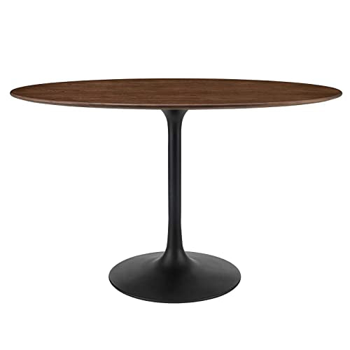 Modway Lippa 60" Oval-Shaped Mid-Century Modern Dining Table with White Wood Top and Gold Base