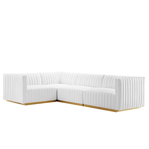 Modway Conjure 4-Piece Velvet and Stainless Steel Sectional in White/Gold