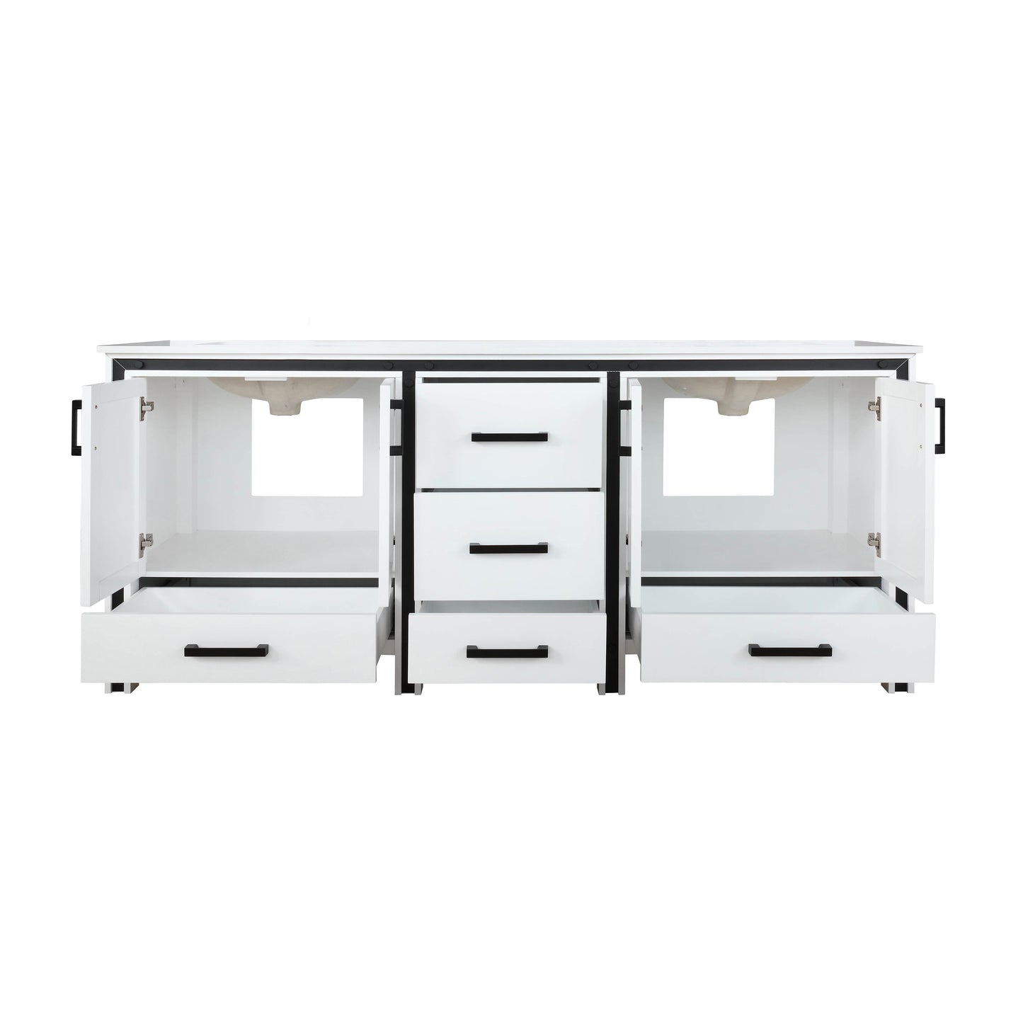 Ziva 72" White Double Vanity, Cultured Marble Top, White Square Sink and no Mirror